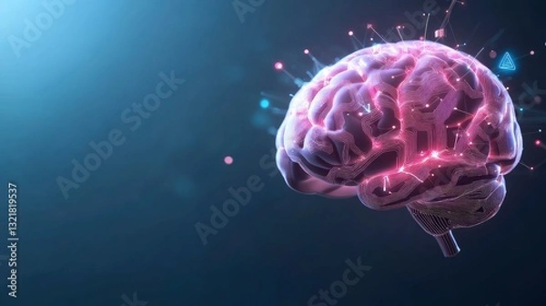 Fototapeta Glowing human brain with connecting nodes, representing neural network and intelligence.