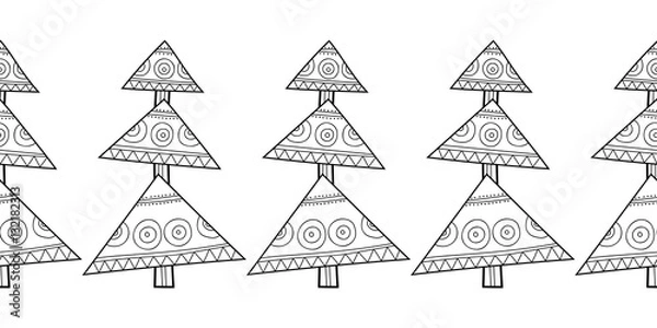 Fototapeta Black and white seamless pattern with Christmas trees for coloring