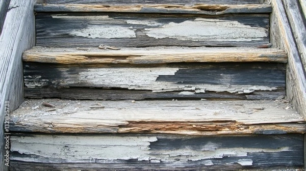 Fototapeta Close up view of old distressed wooden stairs