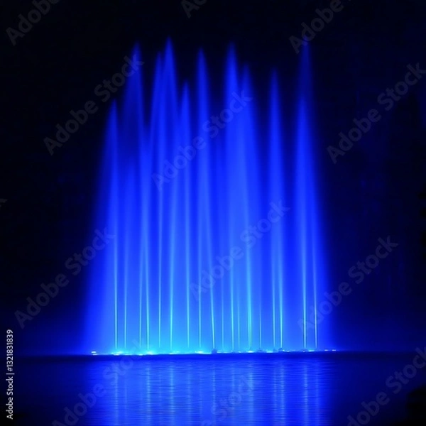 Fototapeta Blue water fountain display at night; event backdrop