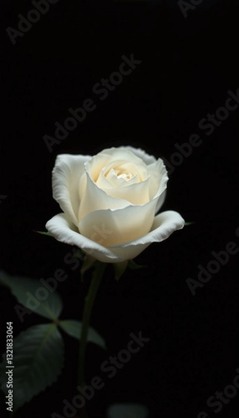 Fototapeta A white rose against a dark background, vertical.