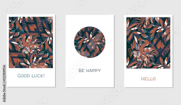 Fototapeta Set of creative universal floral cards in tropical style