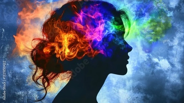 Fototapeta Creative expression of emotions through colorful visuals abstract art digital vibrant environment profile view