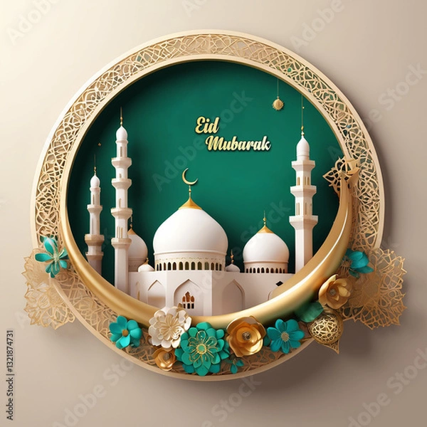 Obraz islamic calligraphy of mosque, Eid greeting