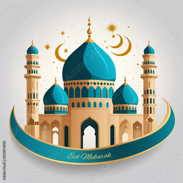 Obraz illustrative mosque image with the typography of Eid Mubarak