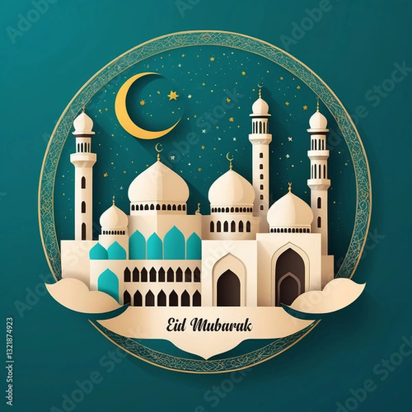 Obraz mosque in the night, Eid greeting