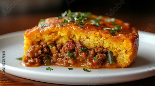 Obraz Savory cornbread casserole with ground beef
