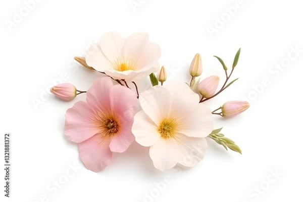 Fototapeta Delicate Pink and Cream Flowers Arrangement on White Background