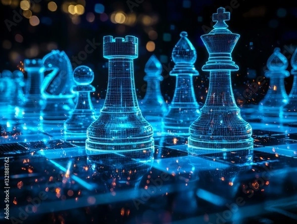 Fototapeta Futuristic Chess Game: Digital Strategy and Technological Innovation Concept