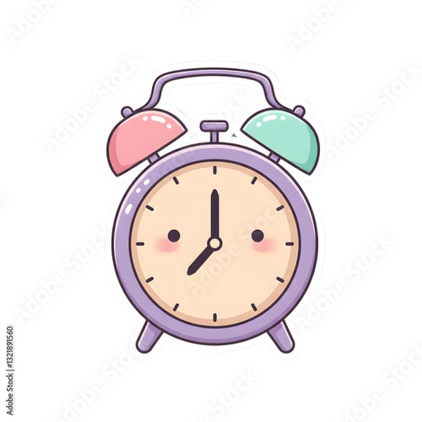 Fototapeta Whimsical Vintage Alarm Clock Illustration with a Sleepy Kawaii Style on Transparent Background
