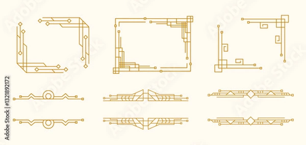 Fototapeta Art Deco Line Gold Corners Frames Borders Set