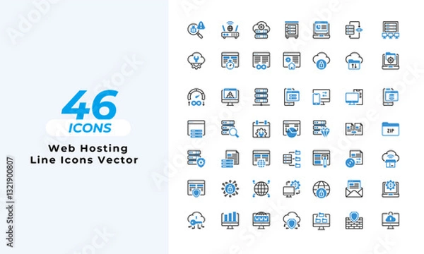 Fototapeta Web Hosting Line Icons Set Layout Vector Template. Vector illustration in line style of icons	
