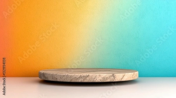 Obraz Round Stone Podium Against Colorful Gradient Wall