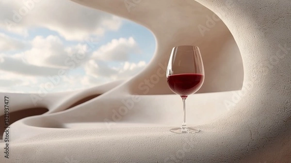 Obraz Elegant Red Wine Glass In Modern Sculptural Architecture