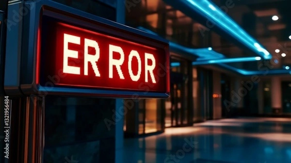 Fototapeta Illuminated error sign at a modern building.