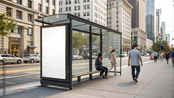 Fototapeta Urban bus shelter ad blank mockup.