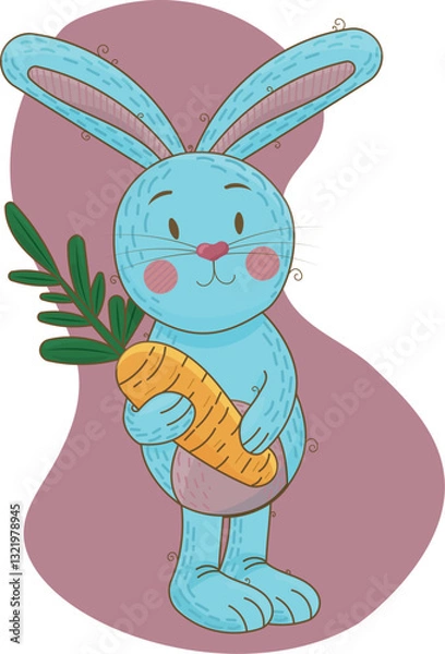 Obraz Illustration of a cute bunny holding a carrot on a white background with the inscription