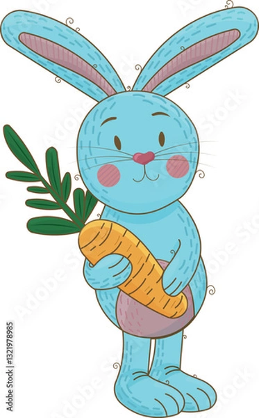 Obraz Illustration of a cute bunny holding a carrot on a white background with the inscription