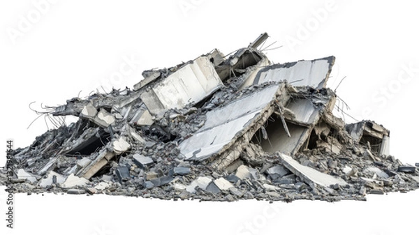 Fototapeta Pile of concrete rubble isolated on transparent background representing destruction