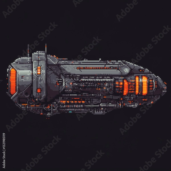 Fototapeta Pixel-Art Futuristic Spaceship in Deep Space