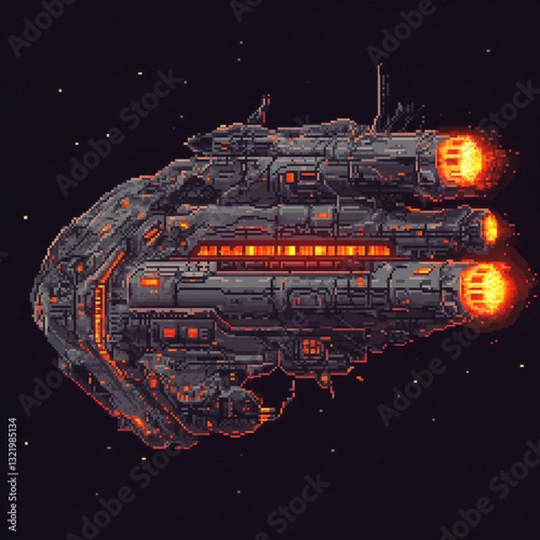 Obraz Pixel-Art Futuristic Spaceship in Deep Space