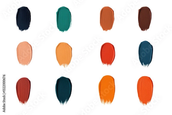 Fototapeta Color palette featuring various paint swatches in different shades and tones. arrangement includes vibrant and muted colors, showcasing range of hues suitable for artistic projects