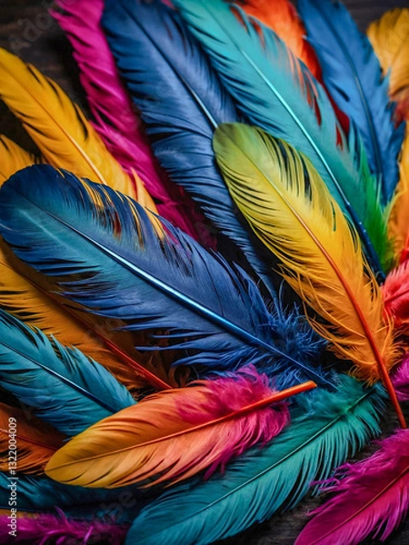 Fototapeta Colorful bunch of feathers arranged in a circle
