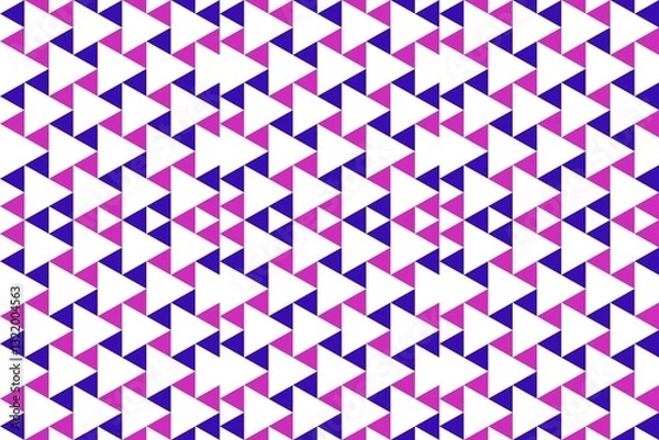 Fototapeta A vibrant tapestry of interlocking triangles, a captivating interplay of fuchsia and indigo hues against a stark white backdrop. A visual symphony of geometric precision.