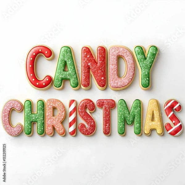 Fototapeta Candy christmas cute 3d text effect with lolipop and snow element