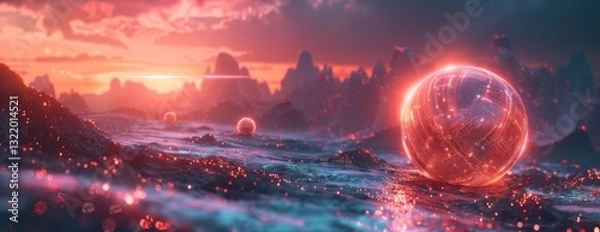 Fototapeta Futuristic landscape for science fiction fantasy digital art and surreal backgrounds.