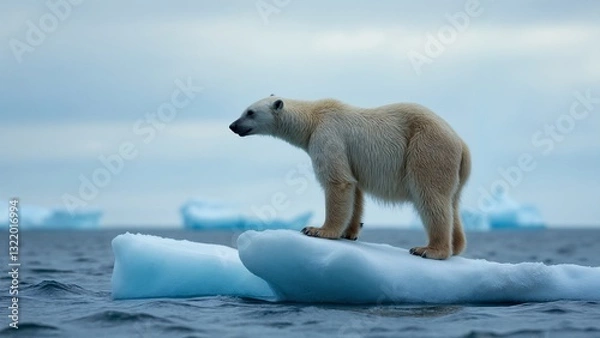 Obraz A polar bear standing on top of an iceberg in the ocean.