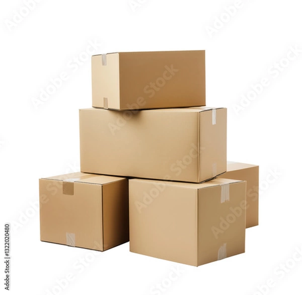 Fototapeta Stack of cardboard boxes with transparent background for e-commerce