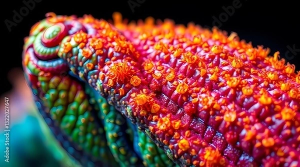 Fototapeta Rainbow coral reef : Captivating close-up view of vibrant rainbow coral reef teeming with colorful details and textures. A celebration of the beauty and diversity of underwater life