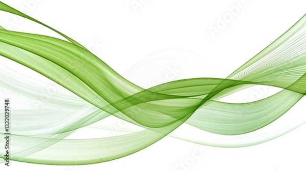 Fototapeta Abstract green wave design, flowing lines, white background, website header
