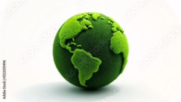 Fototapeta A 3D rendering of a green grass globe on a white background.