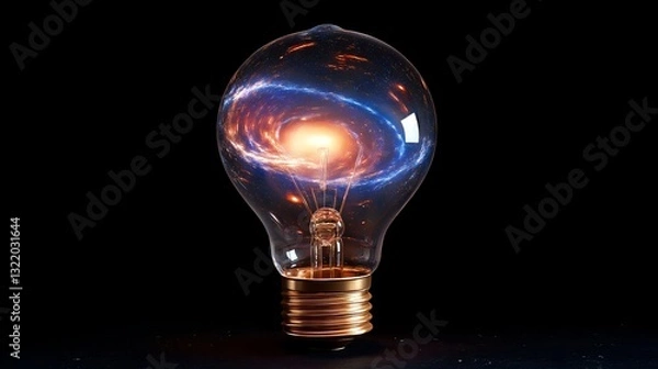 Obraz A glowing lightbulb filled with a swirling galaxy. Creativity, and the Universe of Ideas - Surreal Cosmic Fantasy Art - Generative AI