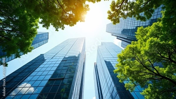 Obraz A group of tall buildings with trees in front of them.