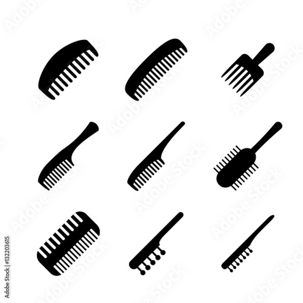 Fototapeta Set of Hair comb icons in silhouette style, vector