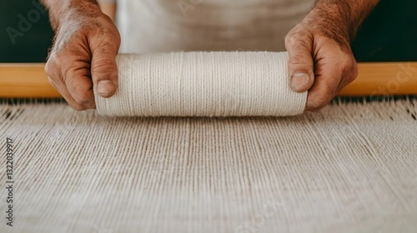 Obraz Artisan Weaving Natural Textile for Slow Fashion Movement in Studio
