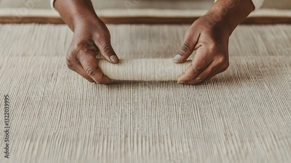 Obraz Artisan Weaving Hands Crafting Natural Fiber Textile in Slow Fashion Movement