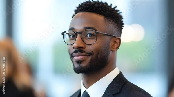 Obraz African American business professional in suit and tie at networking event