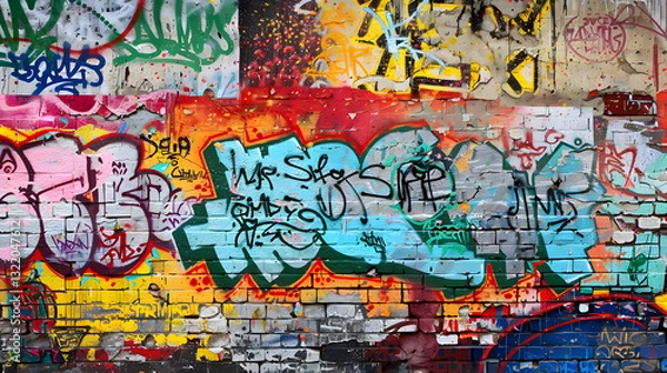 Fototapeta A wall covered in graffiti with the word "rock" written on it