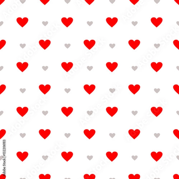 Fototapeta Abstract love seamless pattern for St Valentines Day design. Red and grey hearts isolated on white background. Vector illustration