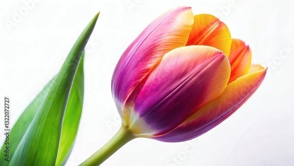Fototapeta Single Tulip Bloom with Leaf