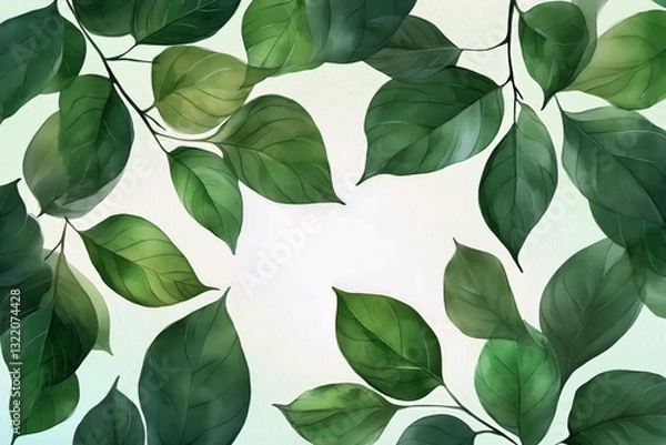 Fototapeta Detailed Botanical Illustration Showcasing Lush Green Leaves on a White Background