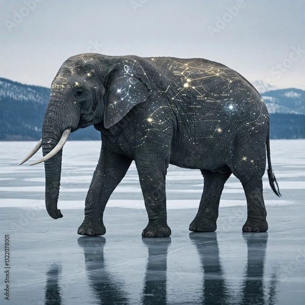 Obraz Constellation elephant on reflective surface