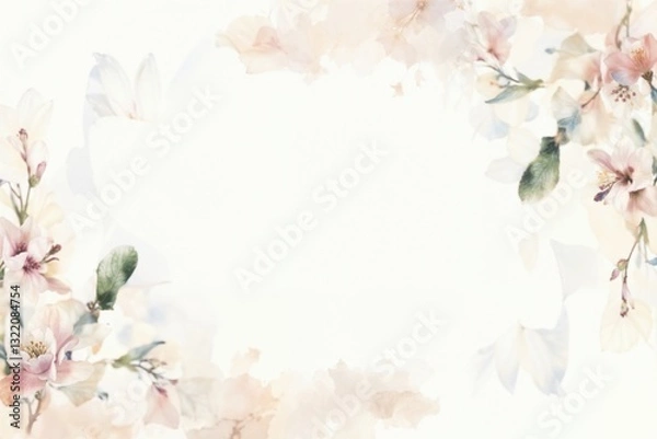 Fototapeta Delicate Watercolor Floral Border in Soft Pink and Peach Tones for Wedding Stationery with Copy Space