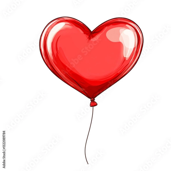 Fototapeta A red heart balloon floats gently signifying love and happiness