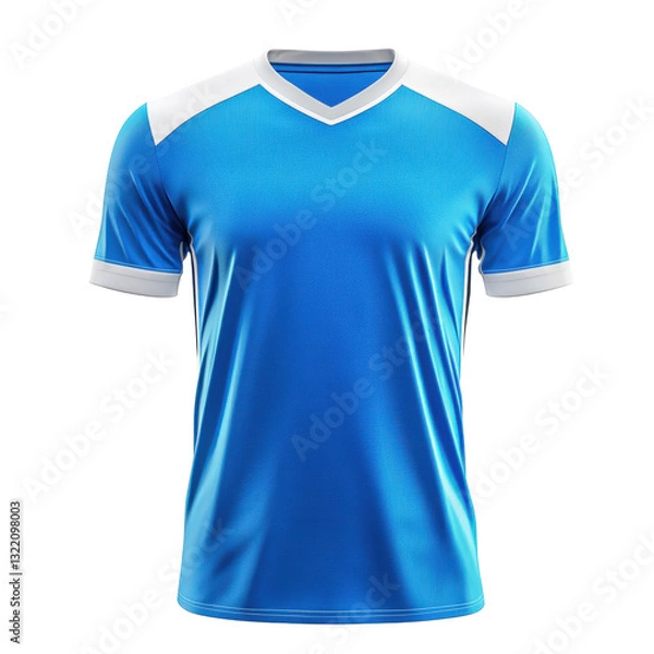 Fototapeta Bright blue athletic shirt with white accents for sports enthusiasts on transportation background