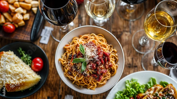 Fototapeta pasta with tomato sauce and basil